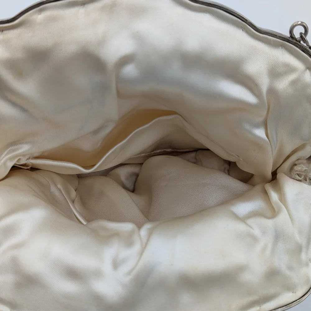 Vintage Handmade Beaded Evening Bag Clutch Purse Coquette Glam Cream White Retro